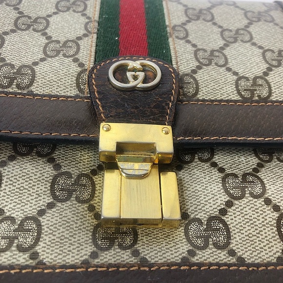 M Authentic GUCCI Ophidia Sherryline Brown Leather Coated Canvas Messenger Bag - Picture 6 of 17